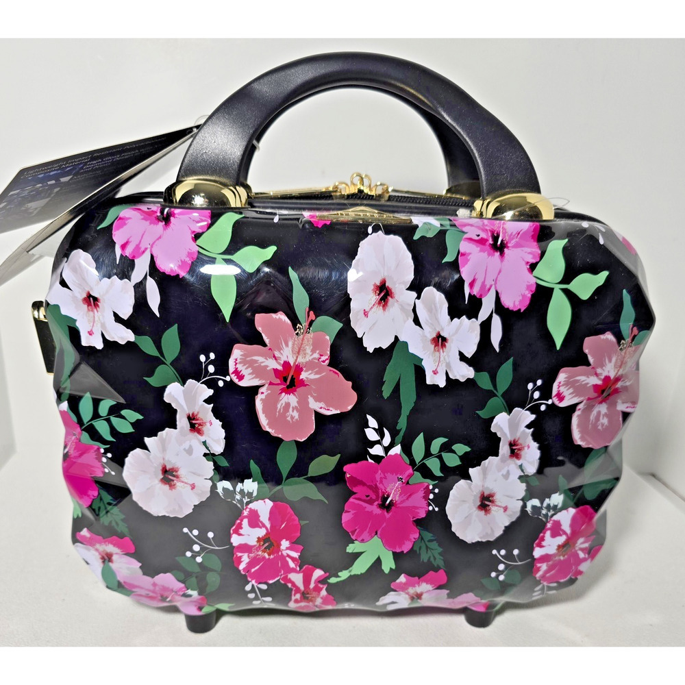 NEW Triforce Elite Hardside 12" Beauty Travel Makeup Case w/ Mirror - Floral